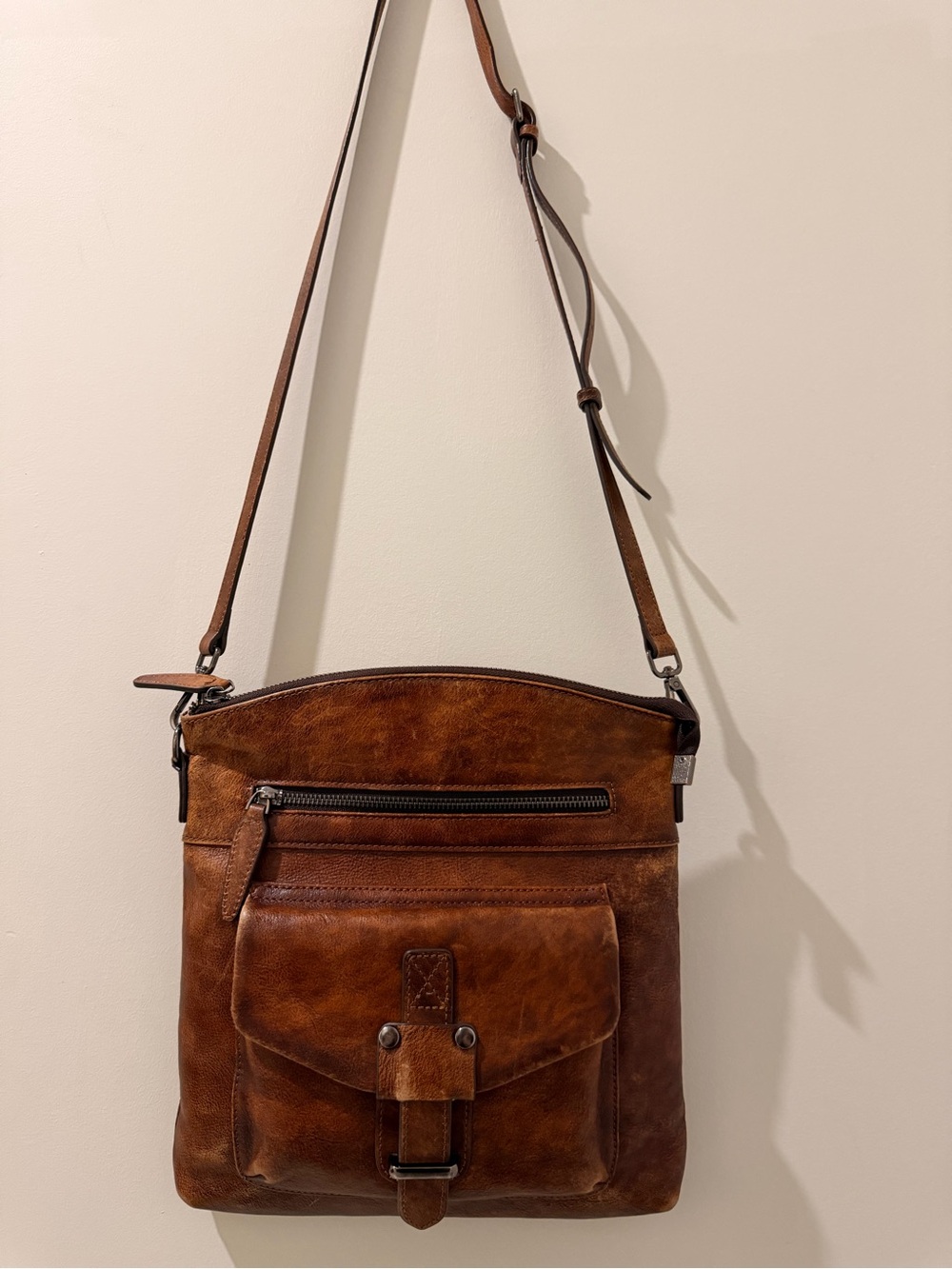 Classic Brown Leather Crossbody Messenger Bag for Women